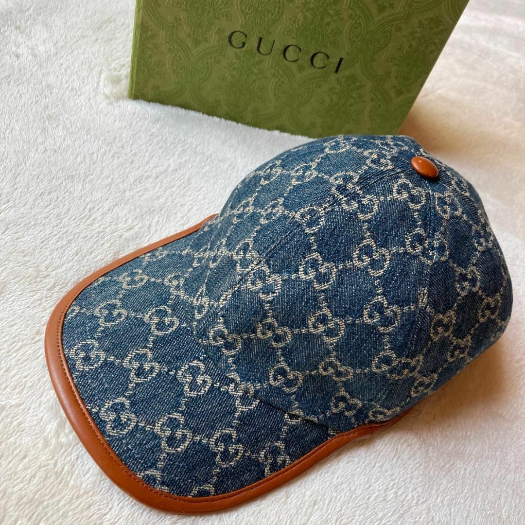 Gucci(グッチ)の1201 グッチ GUCCI GG キャップ レザー ブルー ユニセックス  M レディースの帽子(キャップ)の商品写真
