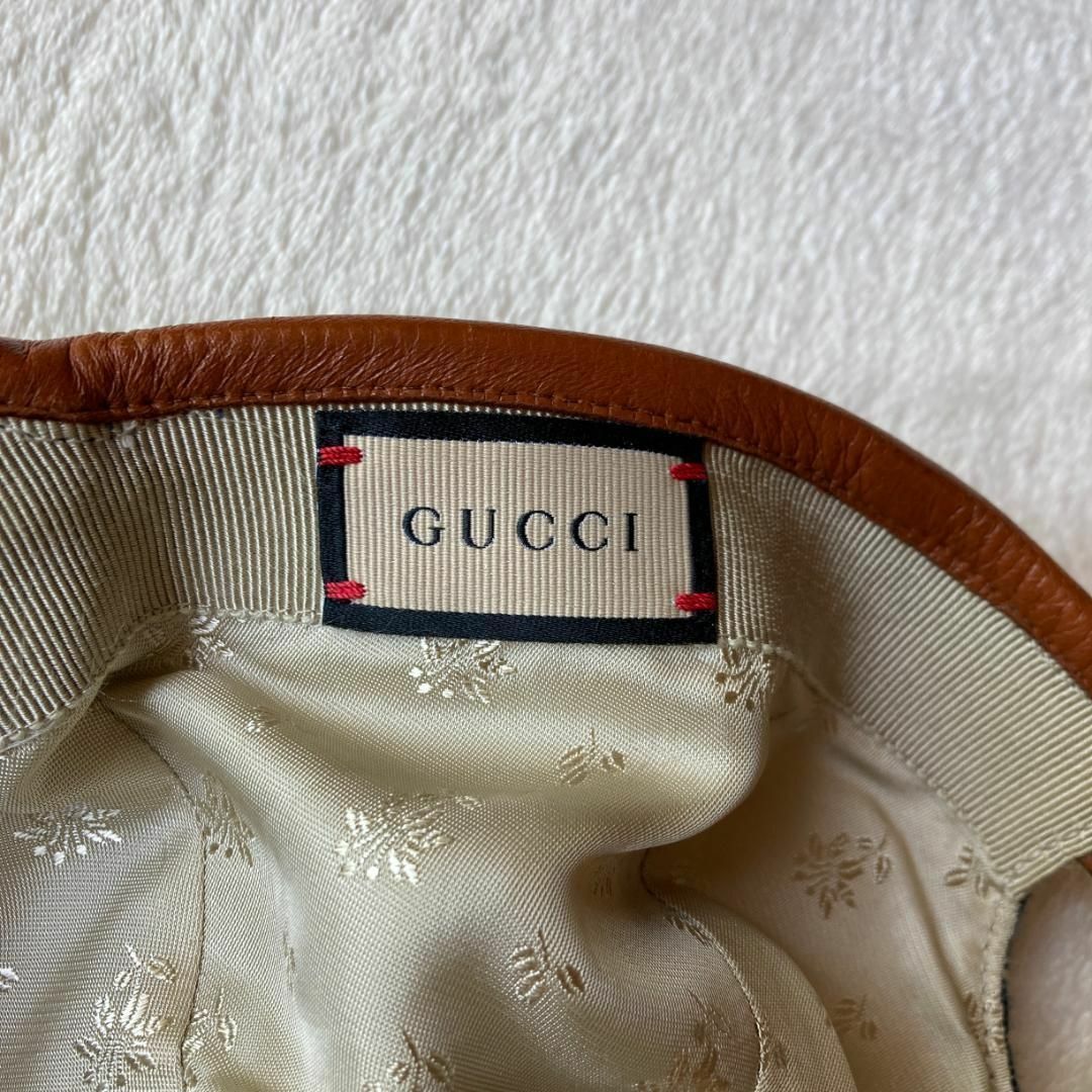 1201 グッチ GUCCI GG キャップ レザー ブルー ユニセックス M