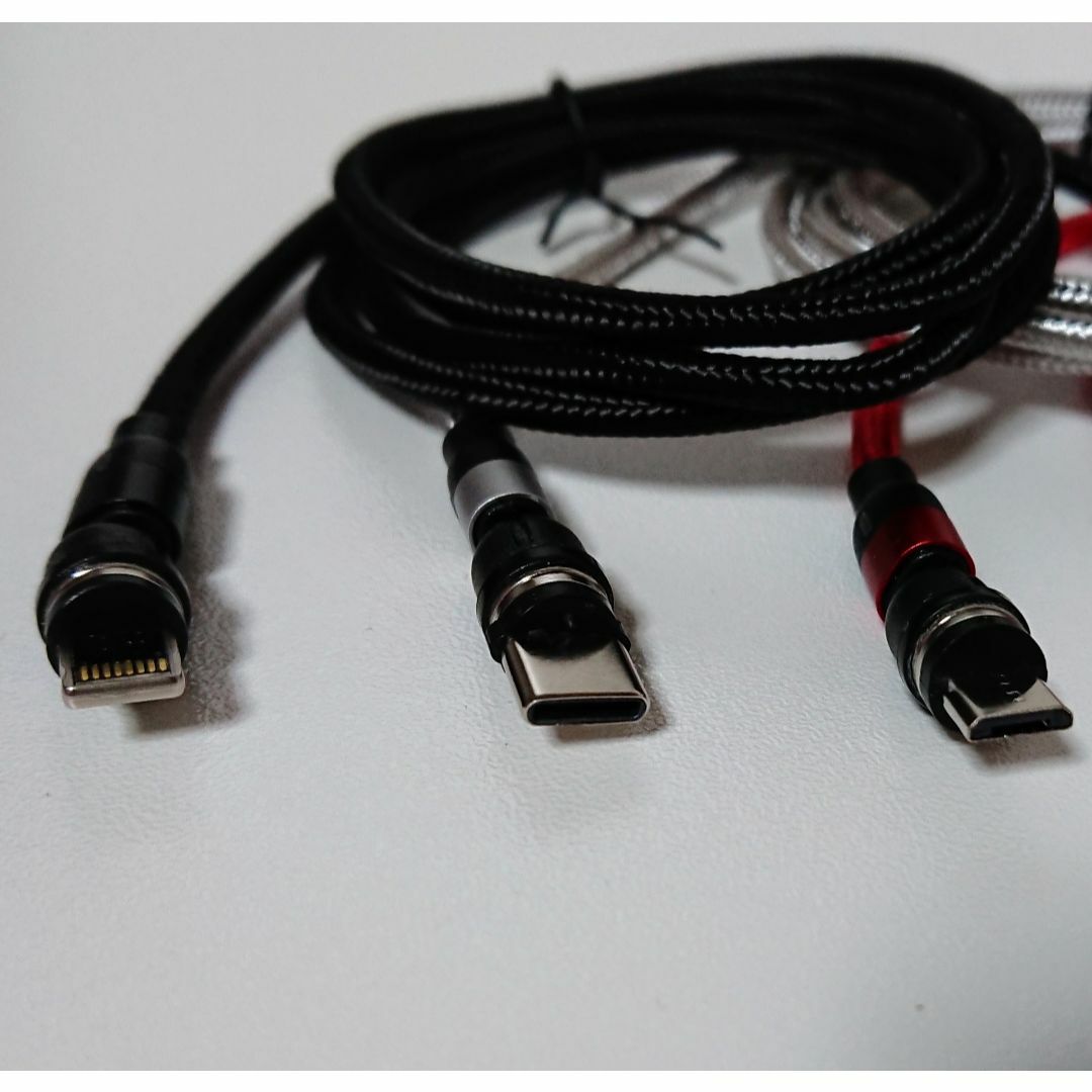 マグネット充電ケーブル 黒 1ｍ + 選べる端子 スマホ/家電/カメラのスマートフォン/携帯電話(バッテリー/充電器)の商品写真
