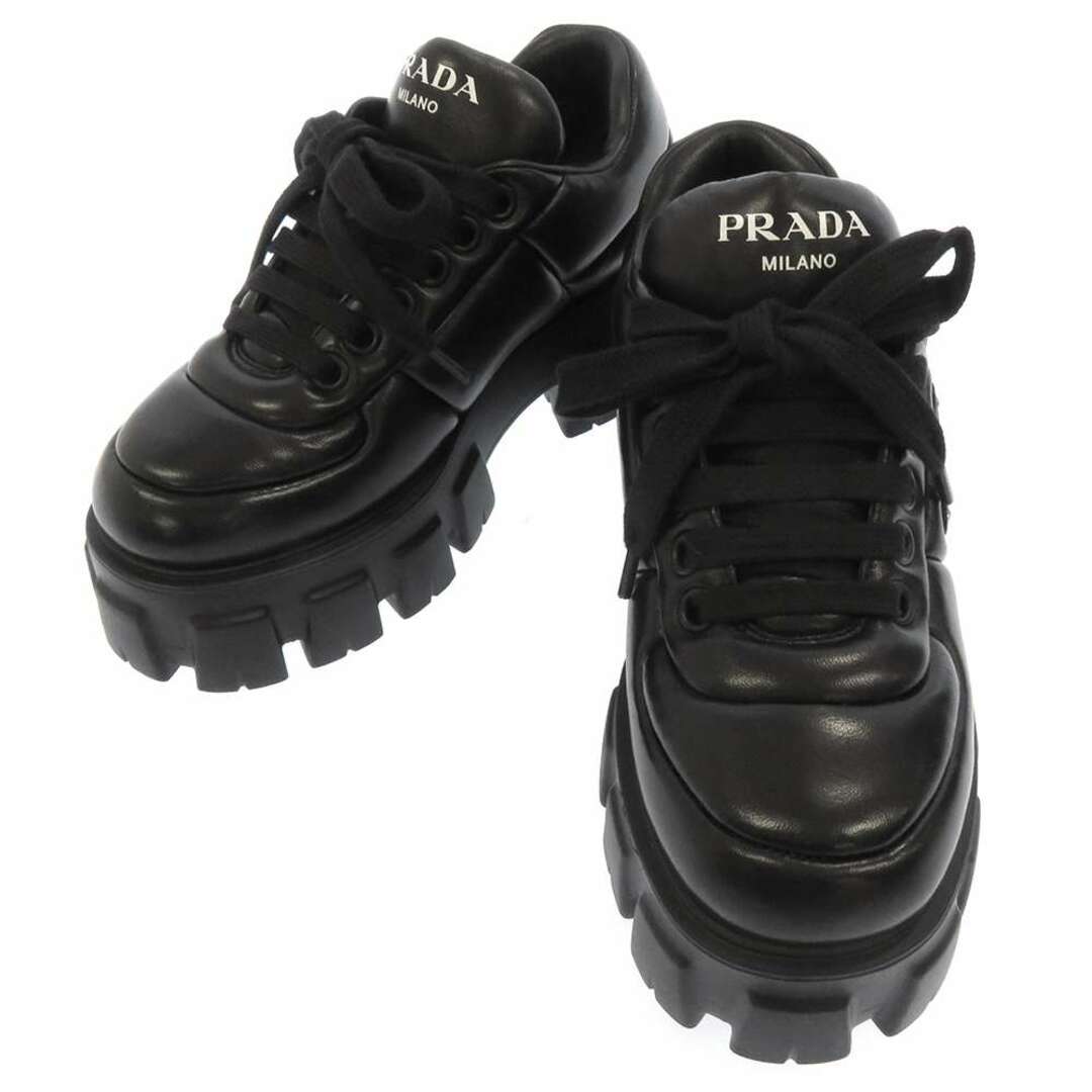 プラダ スニーカー モノリス パデッドナッパレザー レースアップ レディースサイズ37 1E119N PRADA 靴 黒