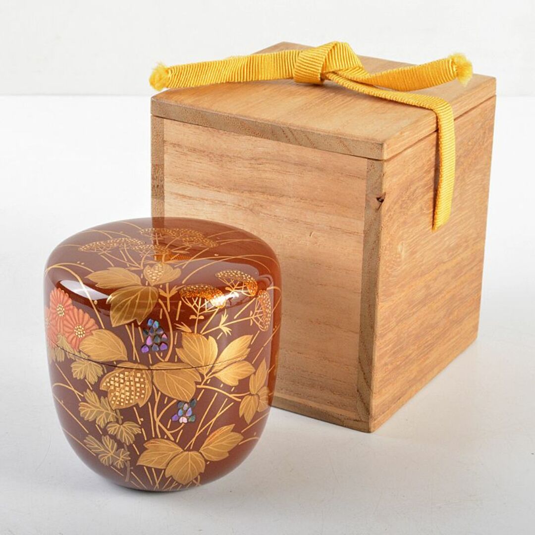 茶道具 漆塗 秋草蒔絵 内銀溜 螺鈿装飾 棗 松銘 時代箱付 U R5992 | フリマアプリ ラクマ