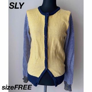 スライ(SLY)の【SLY】切り替えカーディガン【黄×紺F】(カーディガン)