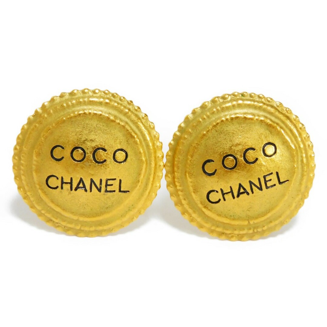 CHANEL シャネル ラウンド ラージ COCO GP ブラック マットゴールド 94A ヴィンテージ クリップ式 ロゴ イヤリング