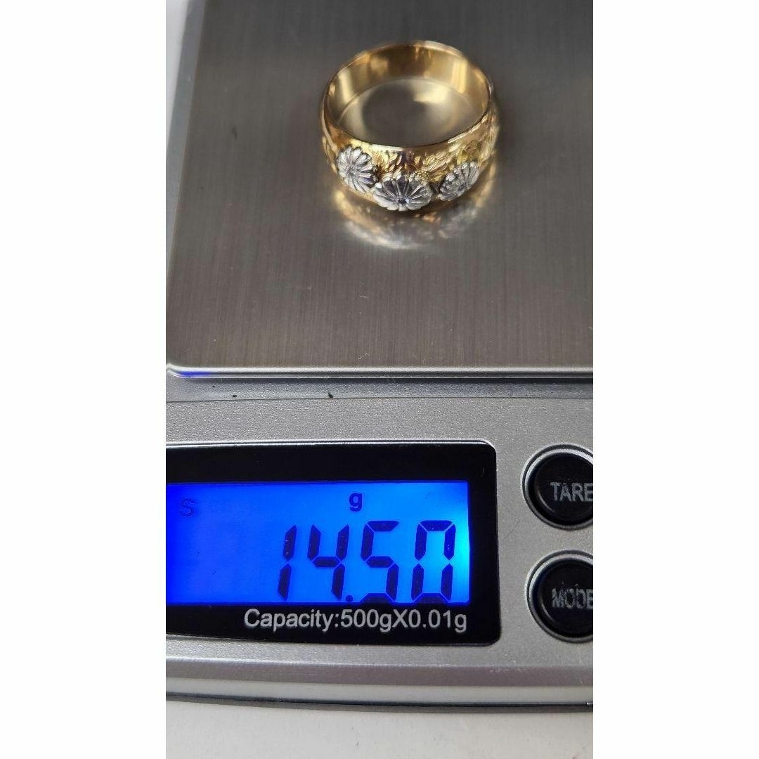 k18/pt 菊紋 立体的リング 天然ダイヤ入り　14.5ｇ 7