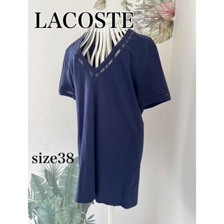 ラコステ(LACOSTE)のLACOSTE ラコステ　Vネック穴あきデザインTシャツ38★ダークネイビー(Tシャツ(半袖/袖なし))