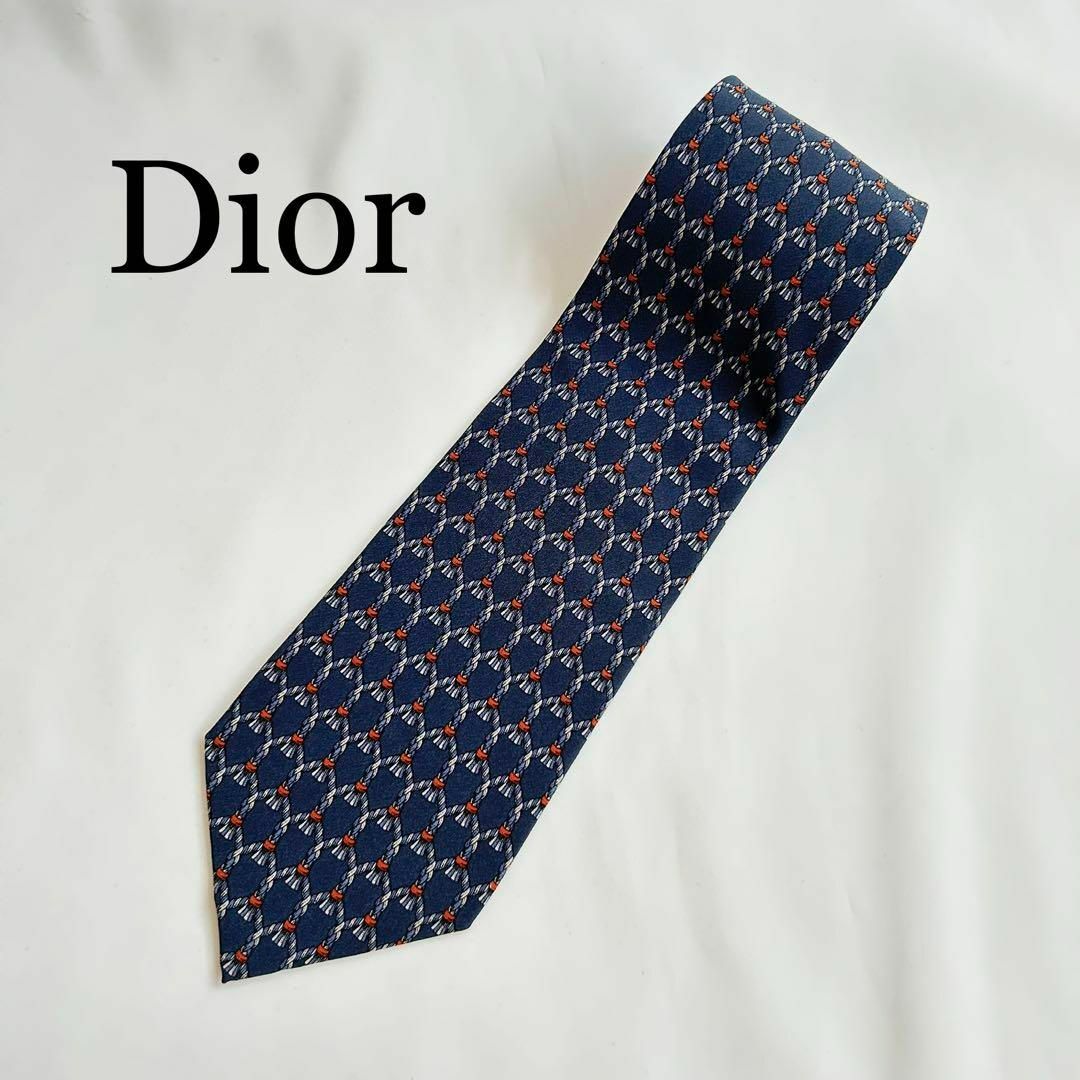 ネクタイ Christian Dior ディオール ネイビー系 シルク100