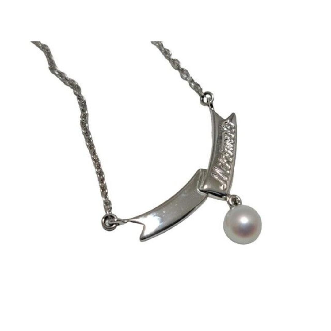 MIKIMOTO ペルリータ パールリボンモチーフ ネックレス シルバー MIKIMOTO - 新品同様 ミキモト ロゴ リボン ネックレス パール