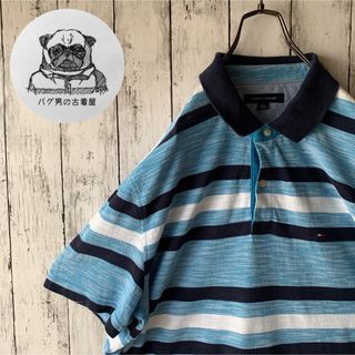 トミーヒルフィガー(TOMMY HILFIGER)の【TOMMY】トミー 古着 90's ポロシャツ XL ボーダー 希少★ゆるだぼ(ポロシャツ)