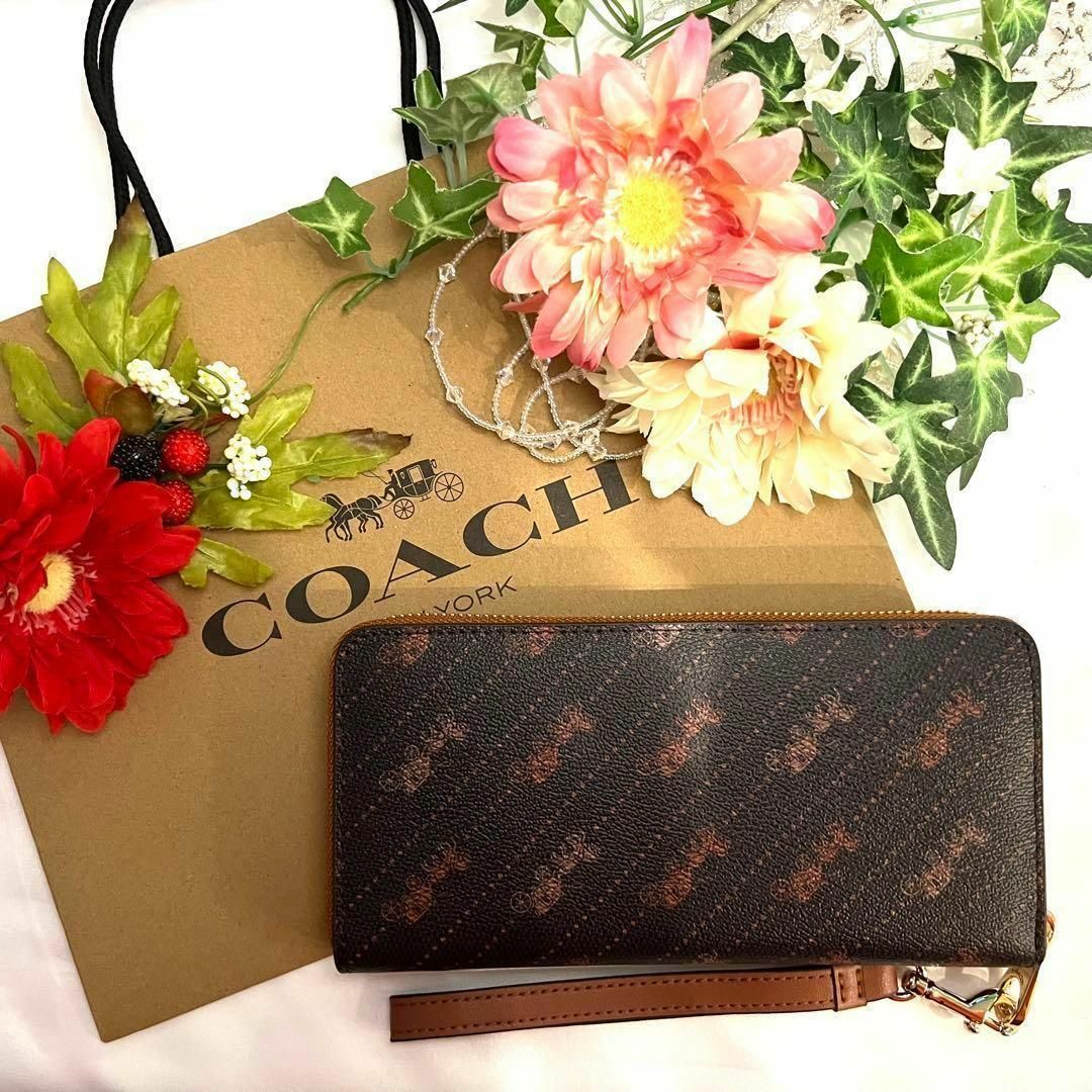 COACH コーチ 長財布 馬車柄 ブラック ストラップ - 財布