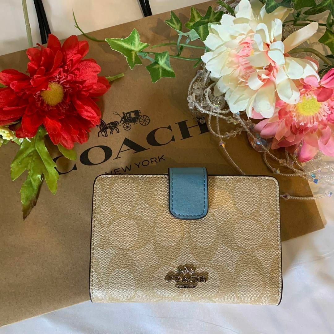 COACH コーチ ︎✿フラワー 花束 ブラウン シグネチャー - 長財布