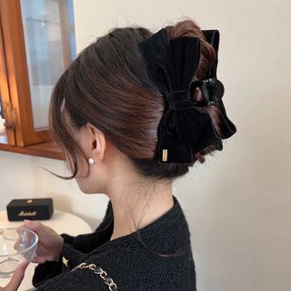 ヘアクリップ　ベルベット　リボン　バンスクリップ  ベロア　リボンバンスクリップ(バレッタ/ヘアクリップ)