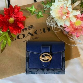 COACH コーチ ︎✿デニム ブルー シグネチャー 馬車金具2 つ折り財布