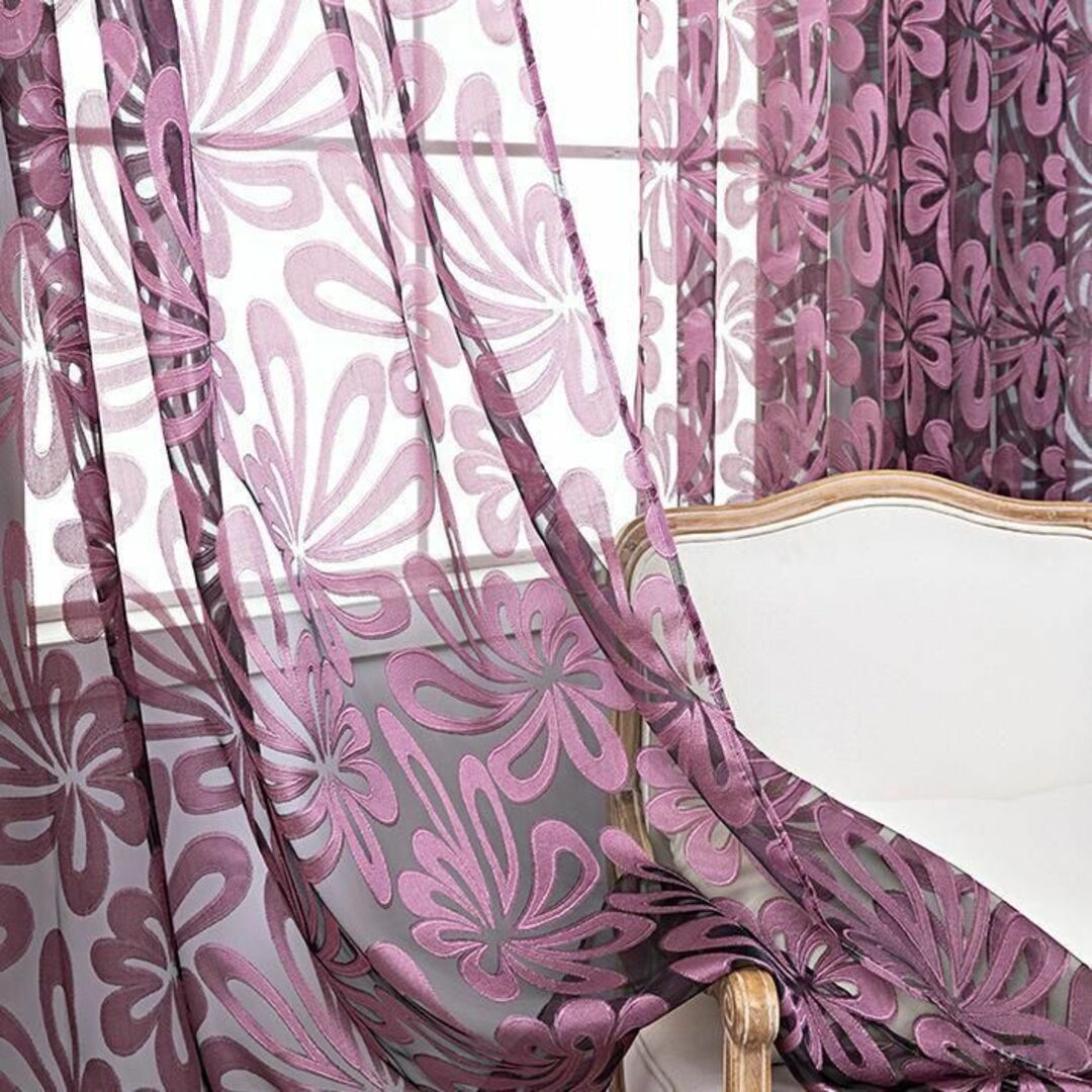 レースカーテン 1枚3D パープルb 紫 のれん  モダン ミラー インテリア/住まい/日用品のカーテン/ブラインド(レースカーテン)の商品写真