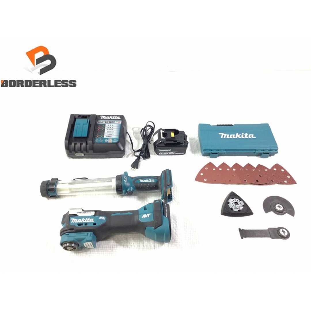 ☆美品 計2点☆makita マキタ 18V充電式マルチツール TM52D バッテリ1個(6.0Ah)/充電器/ツールボックス付 + 充電式ライト ML184 本体 74116