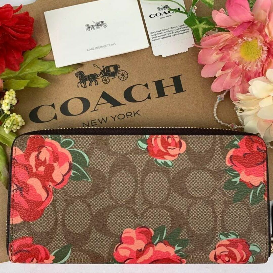 COACH コーチ シグネチャー ベージュ レッド バラ - 財布