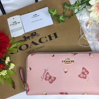 COACH - COACH コーチ 長財布 ピンク レザー バタフライの通販 by ...