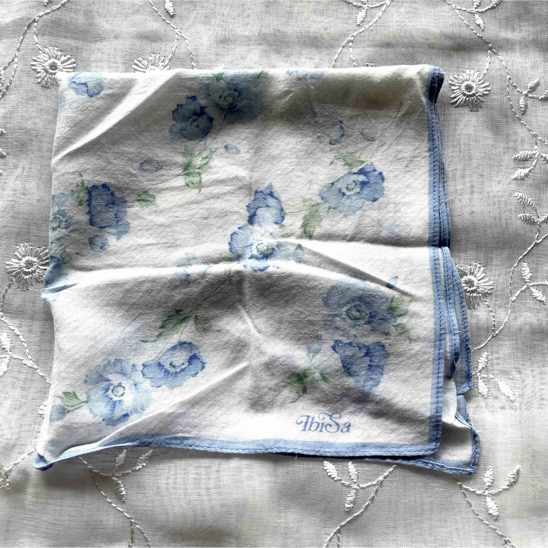 ☆ハンカチスカーフ 花柄 薔薇 バラ アネモネ 青 オレンジ ブルーローズ 2枚 レディースのファッション小物(ハンカチ)の商品写真