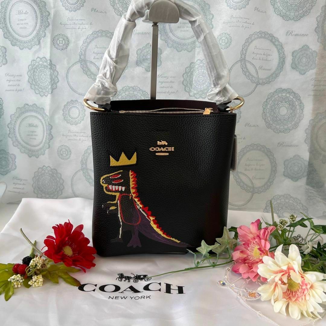 COACH コーチ ベージュ シグネチャー バスキア 恐竜 トート 2wayバッグ