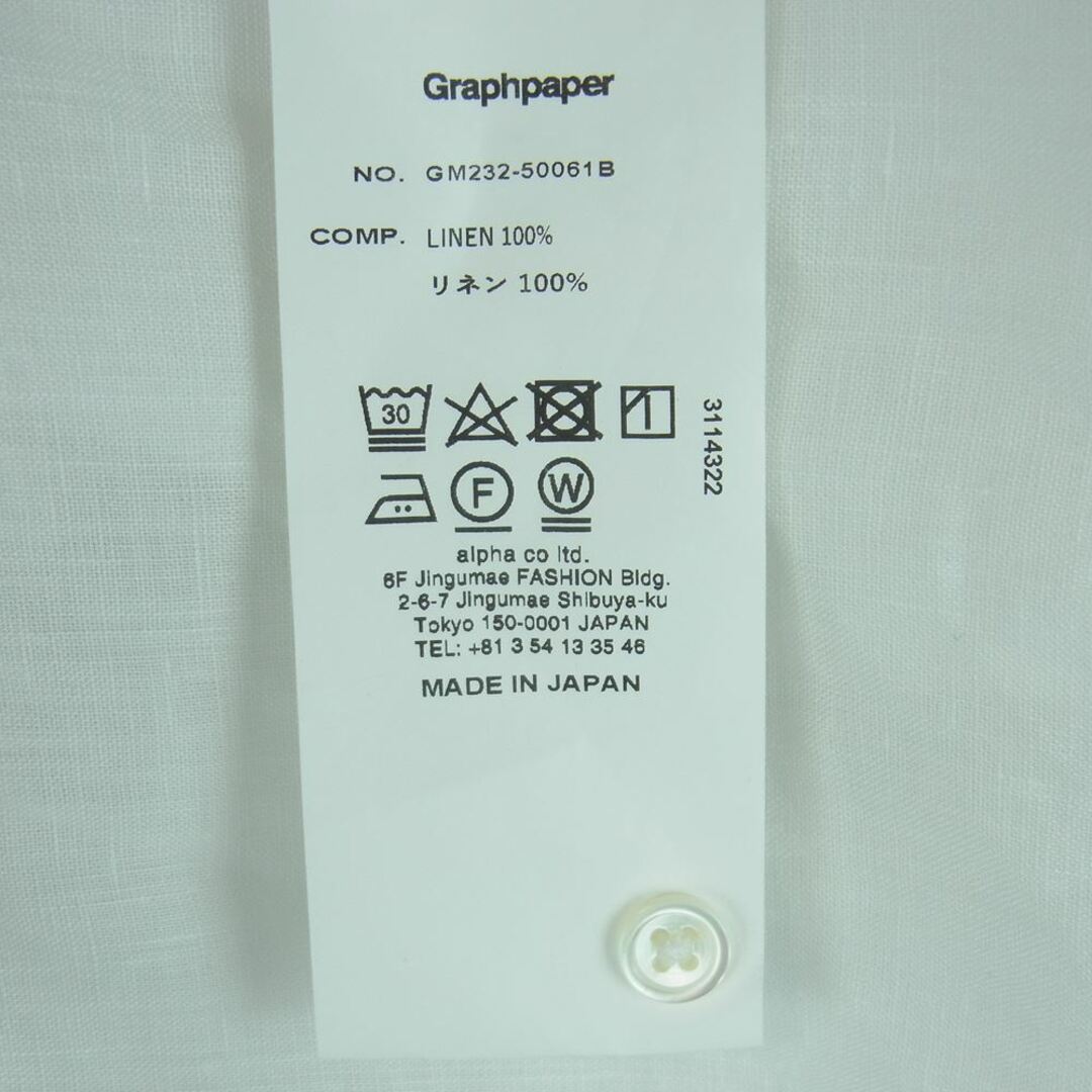 GRAPHPAPER グラフペーパー GM232-50061B リネン オーバーサイズ レギュラーカラー 長袖 シャツ ホワイト系 F【新古品】【未使用】 5