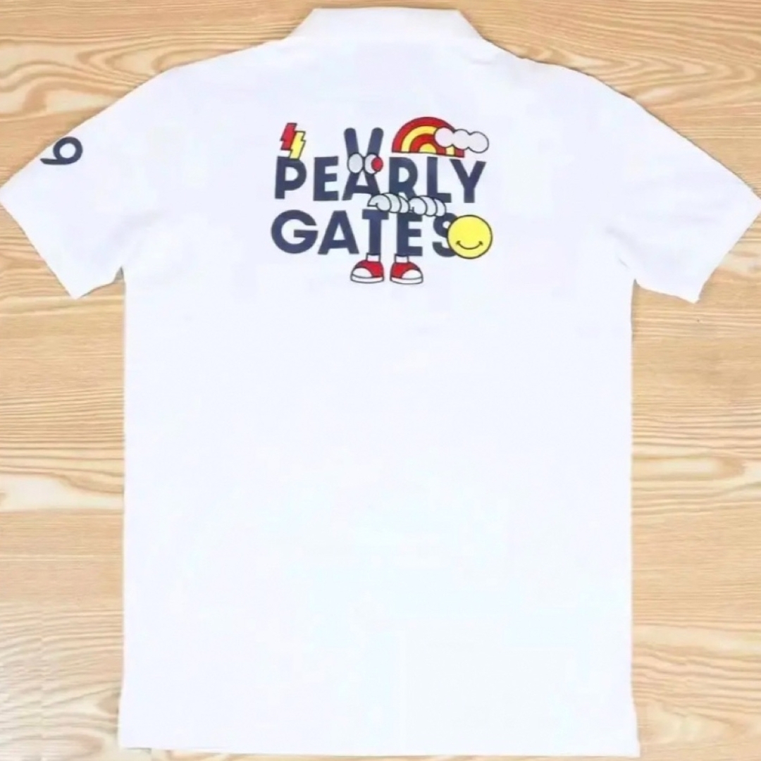 ホワイト白サイズ【新品】パーリーゲイツ　ゴルフウェア　ポロシャツ　メンズ　刺繍　5（L）
