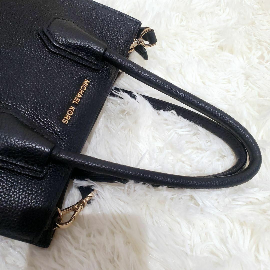 美品 マイケルコース ショルダーバッグ 2way シボ革レザー黒 ゴールド金具
