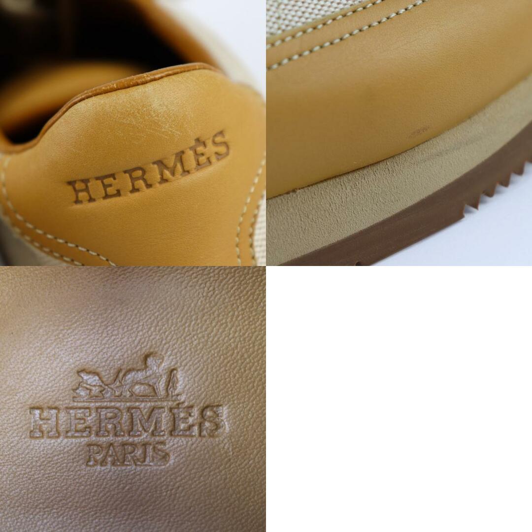 HERMES エルメス クイック スニーカー レザー キャンバス ブラウン ベージュ 参考サイズ 24.0cm 37【本物保証】