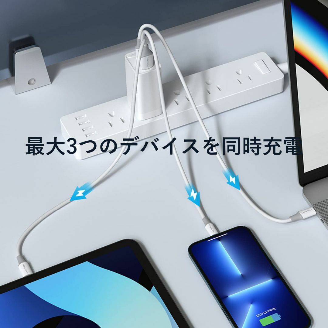 【色: ホワイト】VENTION GaN 急速 充電器 3ポート (USB-C