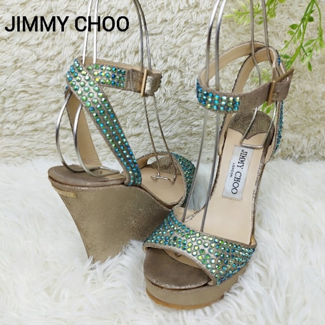JIMMY CHOO サンダル ウェッジサンダル ライトストーン シルバー | フリマアプリ ラクマ