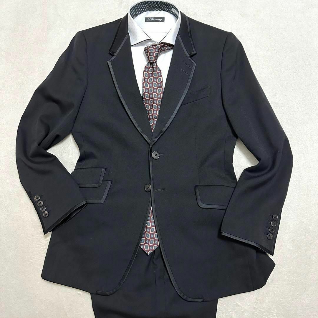 902美品 ポールスミス スーツセット 黒 花柄総裏地 Mサイズ 光沢縁取り