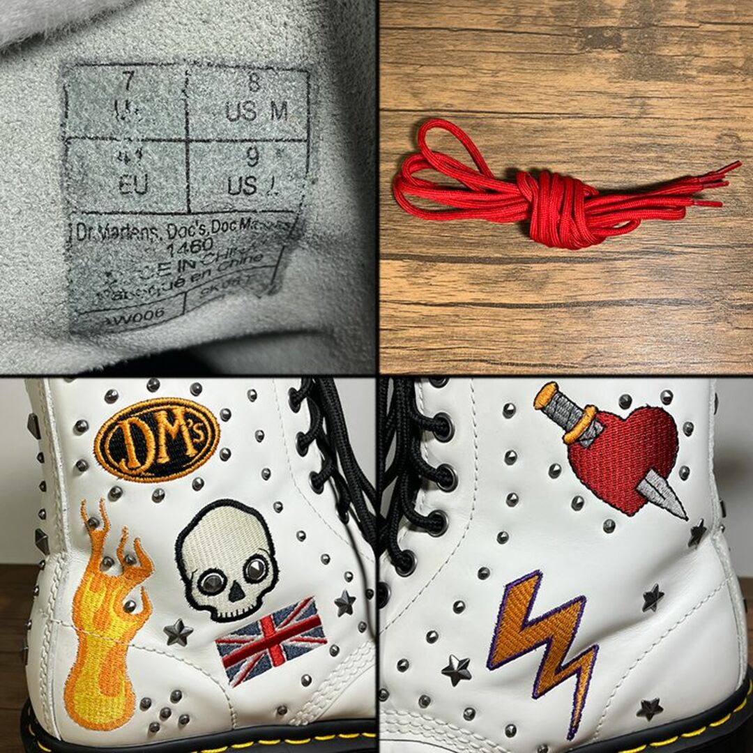 Dr.Martens スタッズ スカル 刺繍 ホワイト 白 8ホール ブーツ-