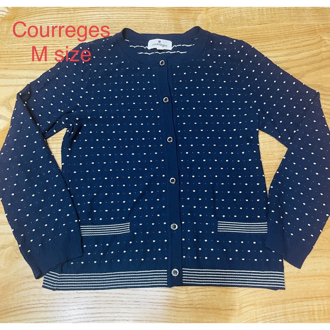 Courreges クレージュ　リブニット　M  長袖　青　タートルネック　9号