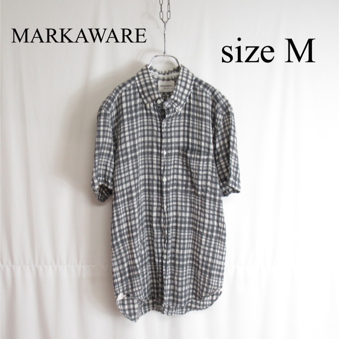 MARKAWEAR(マーカウェア)のMARKAWARE シルク コットン 半袖 チェック シャツ トップス M メンズのトップス(シャツ)の商品写真