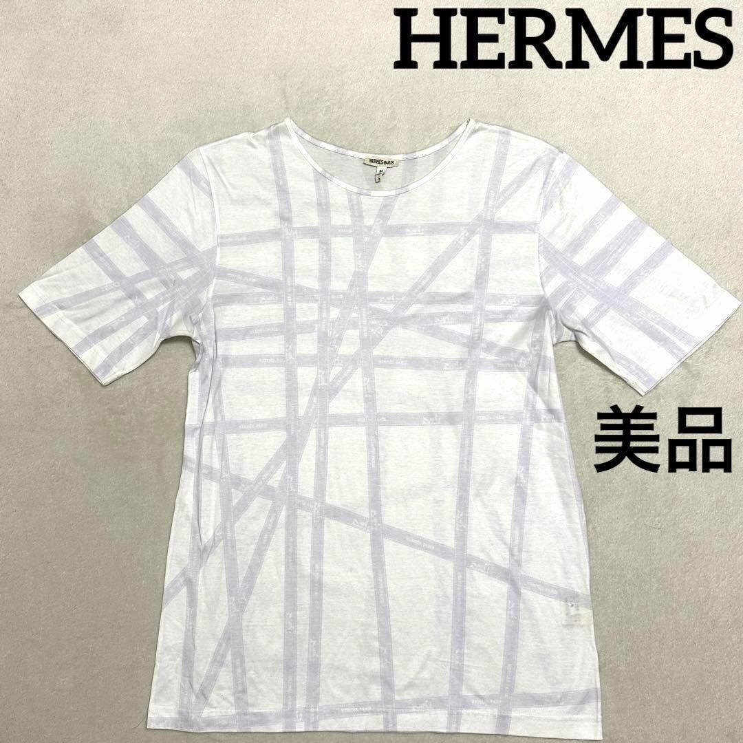 Hermes(エルメス)の866美品 エルメス　リボン柄Tシャツ　カットソー　M 白 レディースのトップス(Tシャツ(半袖/袖なし))の商品写真