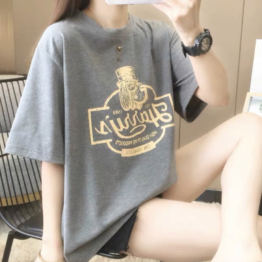 Tシャツ レディース 半袖 古着風 ヴィンテージ グレー  ビックシルエット 夏 メンズのトップス(Tシャツ/カットソー(半袖/袖なし))の商品写真