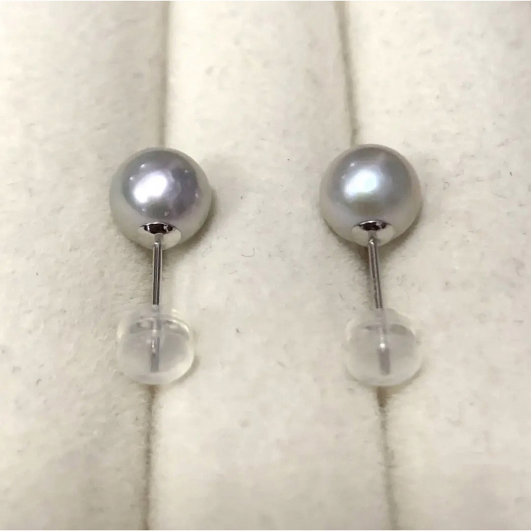 再入荷】 #B80 7.3mmアコヤ無調色真多麻本真珠ピアス K18WG金具 ピアス