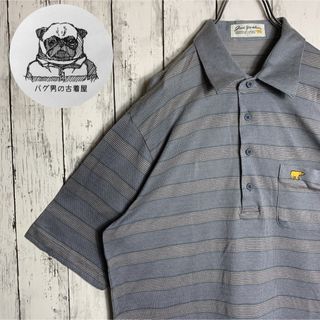 ゴールデンベア(Golden Bear)の【刺繍ロゴ】古着 90s ゴールデンベア ポロシャツ L グレー ボーダー 希少(ポロシャツ)