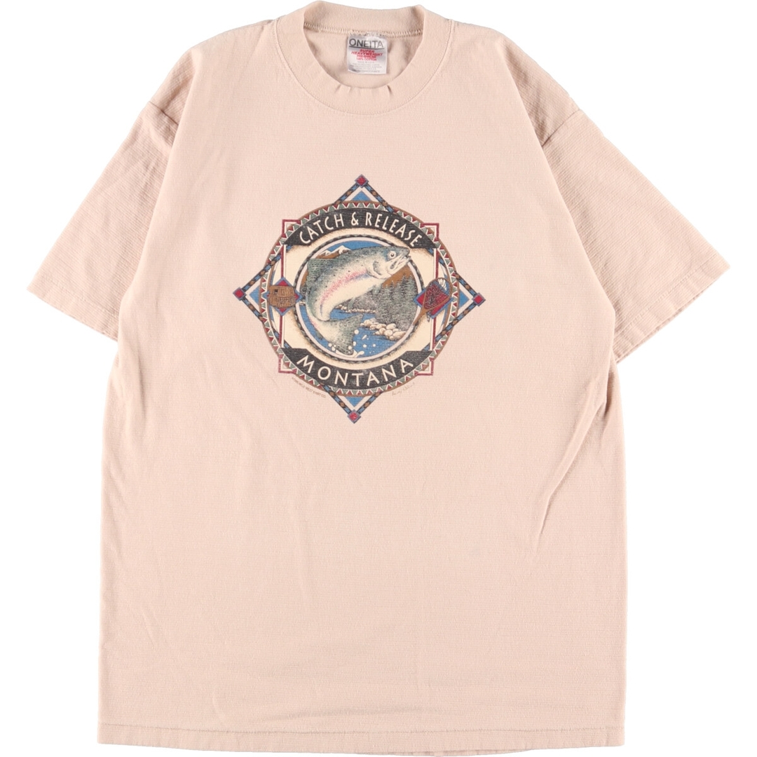 90年代 オニータ ONEITA 魚柄 アニマルプリントTシャツ USA製 メンズL ヴィンテージ /eaa347527
