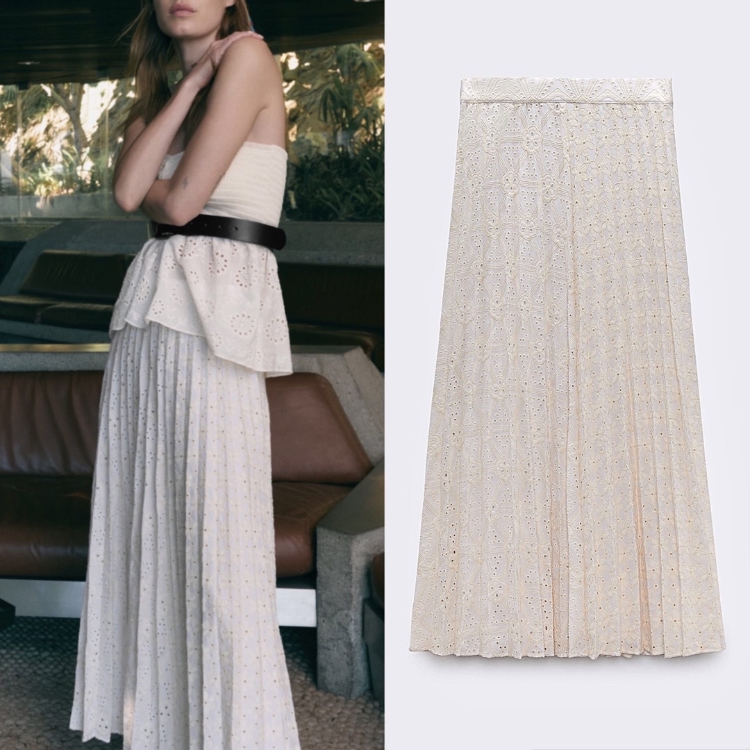 ZARA - 新品 ZARA エンブロイダリー プリーツスカート XSサイズの通販