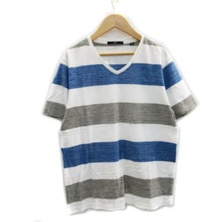 シップス(SHIPS)のシップス Tシャツ カットソー 半袖 Vネック ボーダー柄 M ホワイト 白(Tシャツ/カットソー(半袖/袖なし))