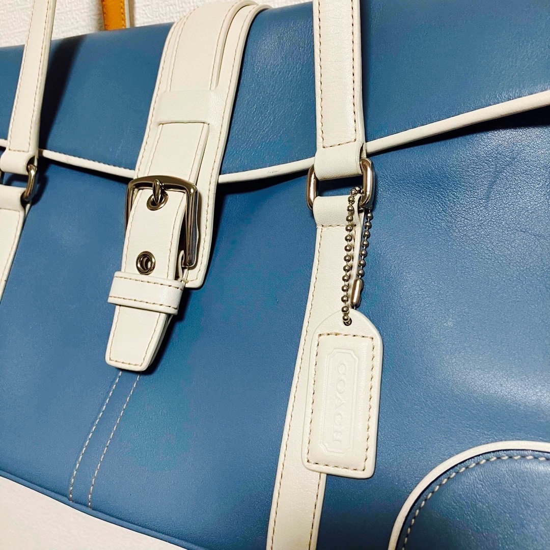 【良品】COACH コーチ レザー ハンドバッグ ブルー バイカラー  9268 3