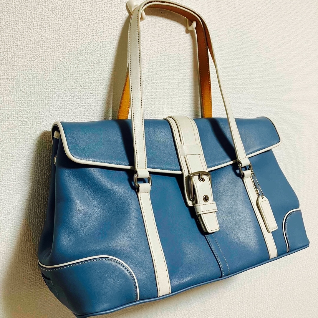 【良品】COACH コーチ レザー ハンドバッグ ブルー バイカラー  9268 1