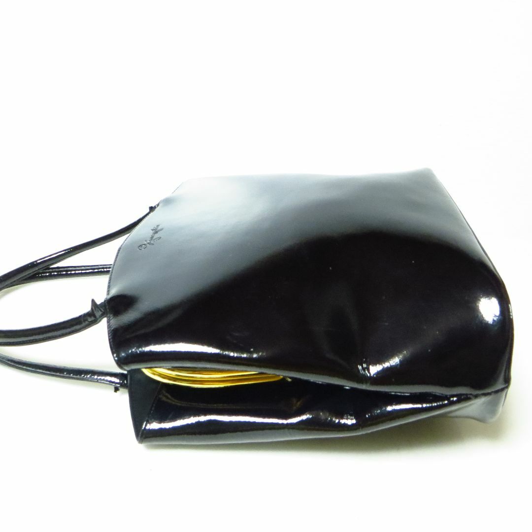 GINZA Kanematsu(ギンザカネマツ)の銀座かねまつ がま口 ハンドバッグ エナメル 黒 ブラック レザー レディース レディースのバッグ(ハンドバッグ)の商品写真