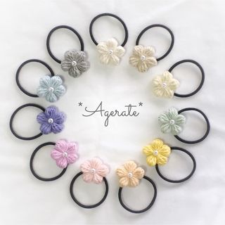 【2個セット】ぷっくり花のヘアゴム＊パステル(ヘアアクセサリー)