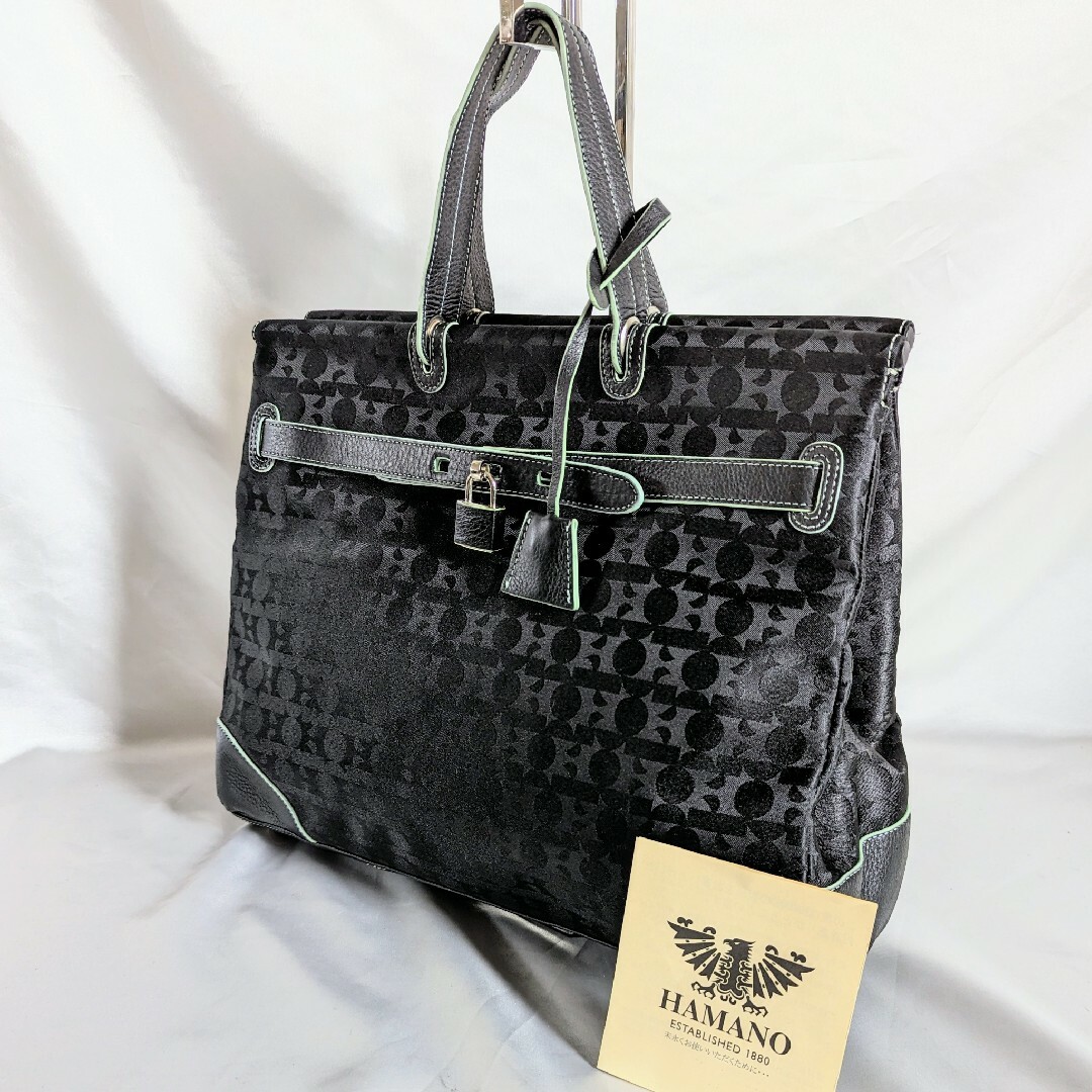 【限定モデル】極美品 ハマノ トートバッグ H総柄 黒 キャンバス A4
