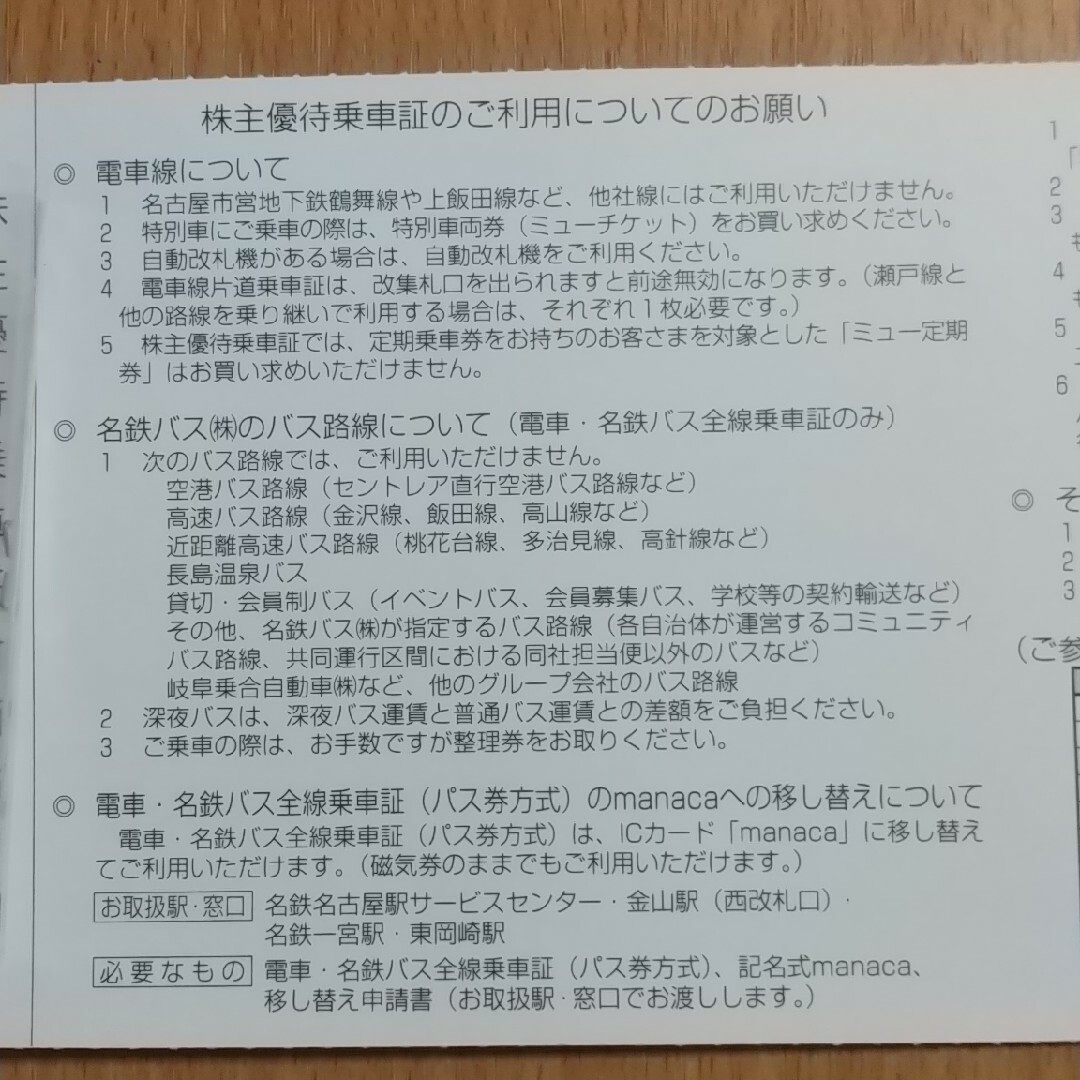 名古屋鉄道 株主優待乗車証 6枚セット