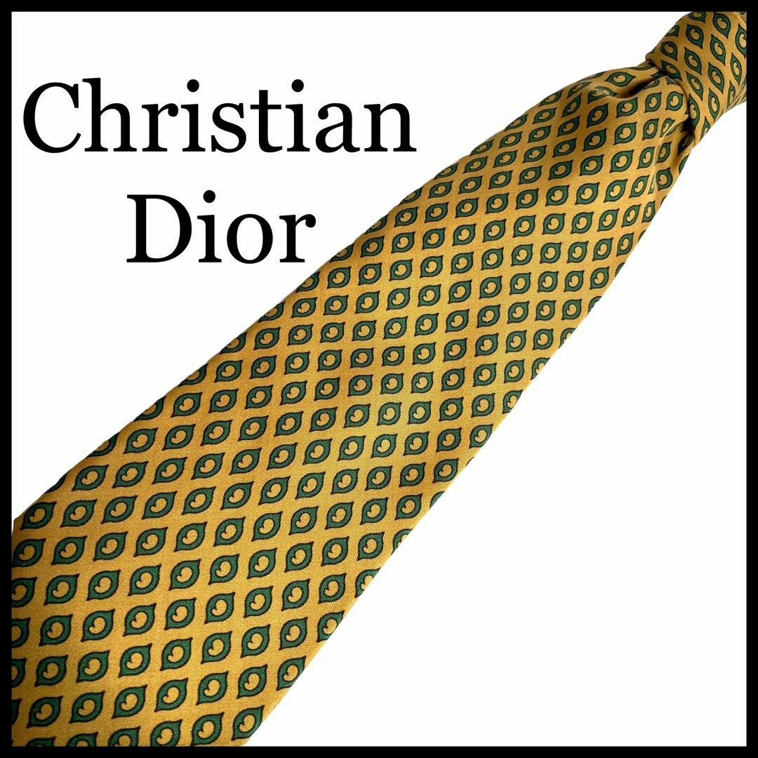 【高級ネクタイ✨️極美品✨】Christian Dior イエローゴールド 総柄