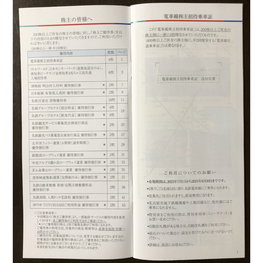 名鉄 株主優待券冊子 1冊 チケットの優待券/割引券(その他)の商品写真