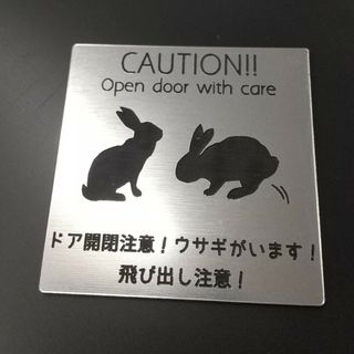 アクリル製 ポストプレート 玄関 5cm×5cm ウサギがいます 飛び出し注意(インテリア雑貨)