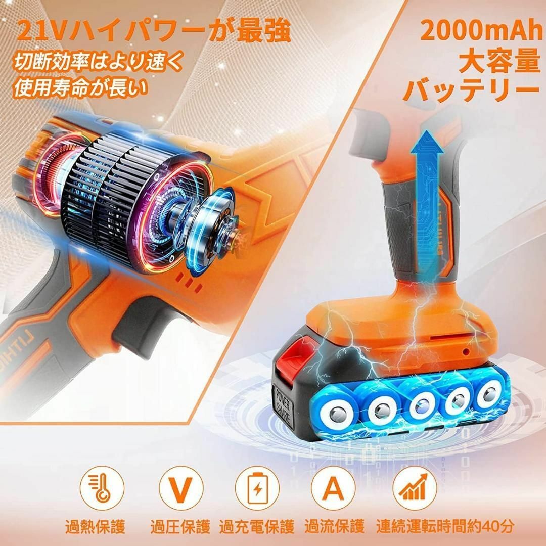 人気‼️充電式レシプロソー 電動ノコギリ 無段変速 小型 21V バッテリー2個