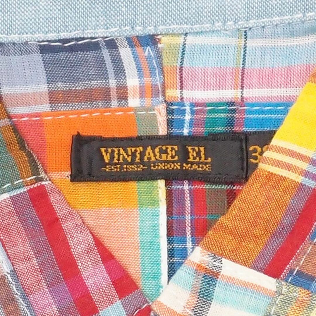 VINTAGE EL(ヴィンテージイーエル)の新品 VINTAGE EL コットン パッチワーク チェック柄半袖シャツ 40 メンズのトップス(シャツ)の商品写真